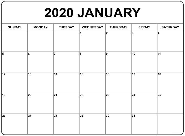 January calendar 2020